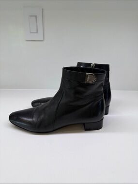 Christian Dior Black Leather Ankle Boots with Silver Buckle